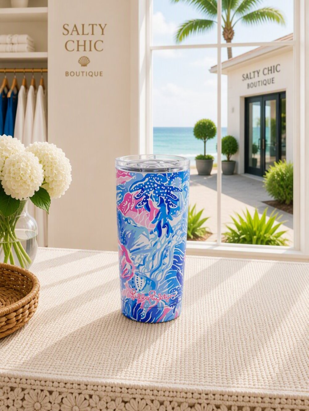 Lilly Pulitzer Blue & Pink Tropical Print Insulated Tumbler